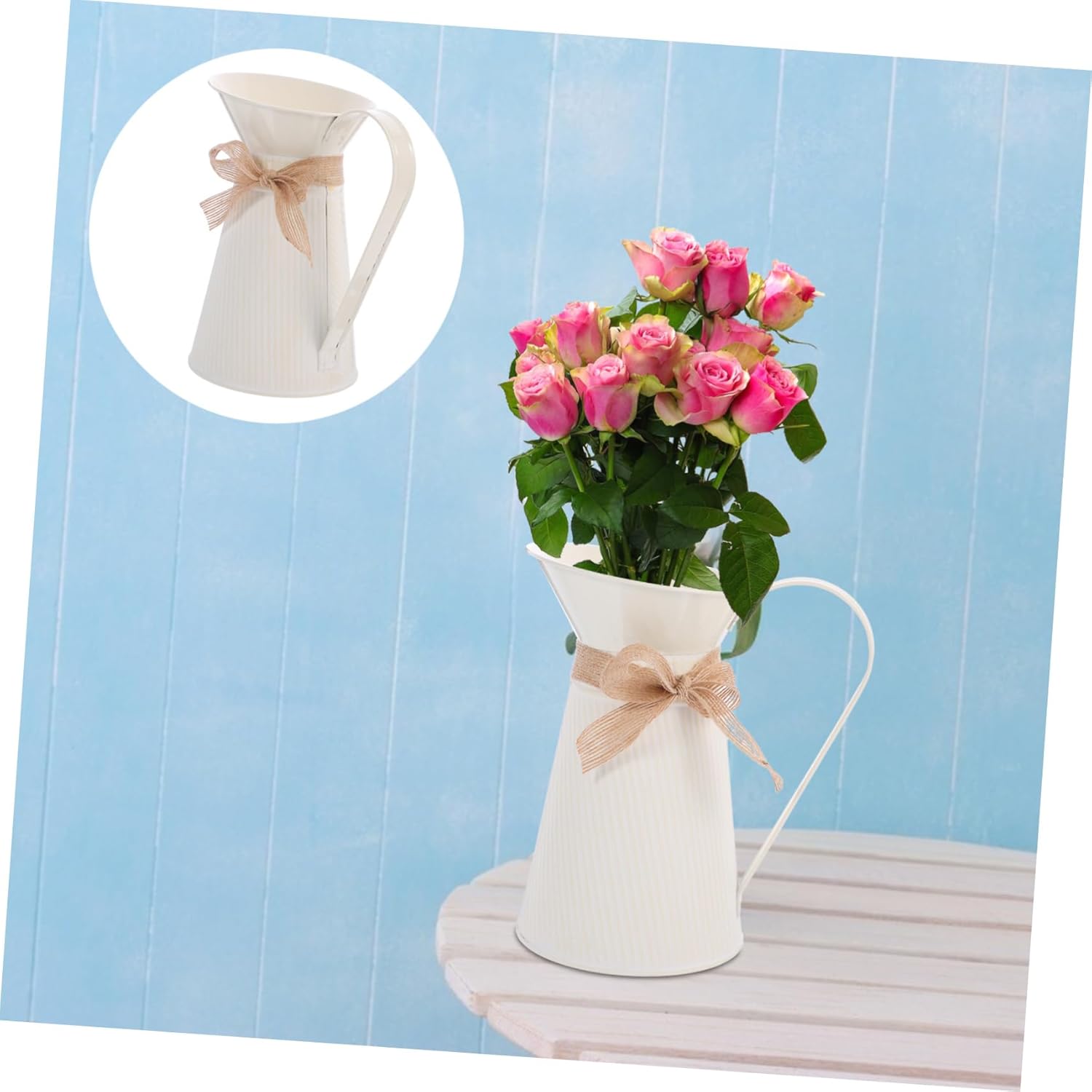 Vintage Iron Flower Bucket Vase Rustic Farmhouse Decorative Planter