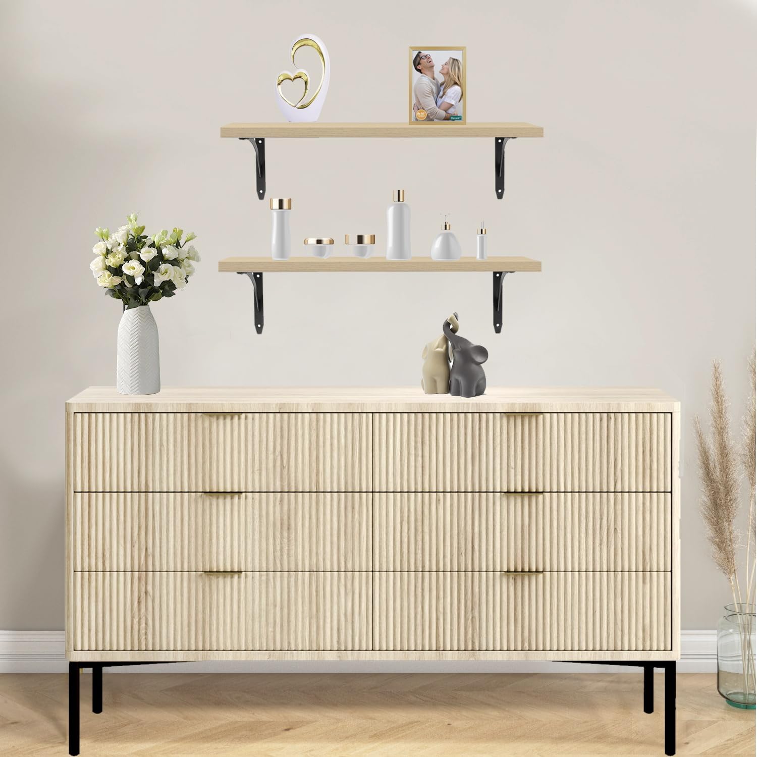 White Oak Floating Shelves Wall Mount Set of 2