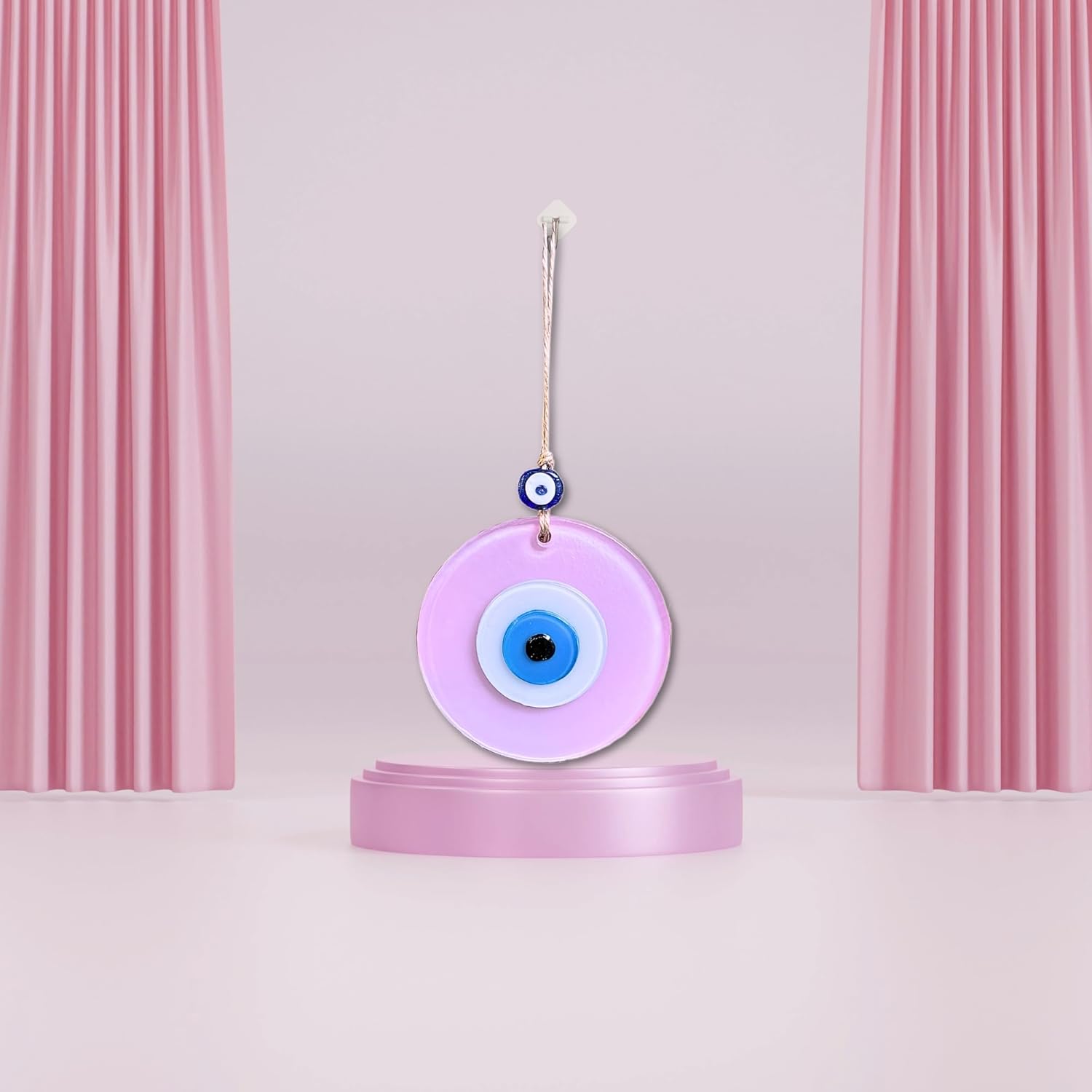 Powder Pink Boho Evil Eye Wall Hanging Decor Good Luck Charm Gift for Girls Handmade Turkish Nazar Amulet