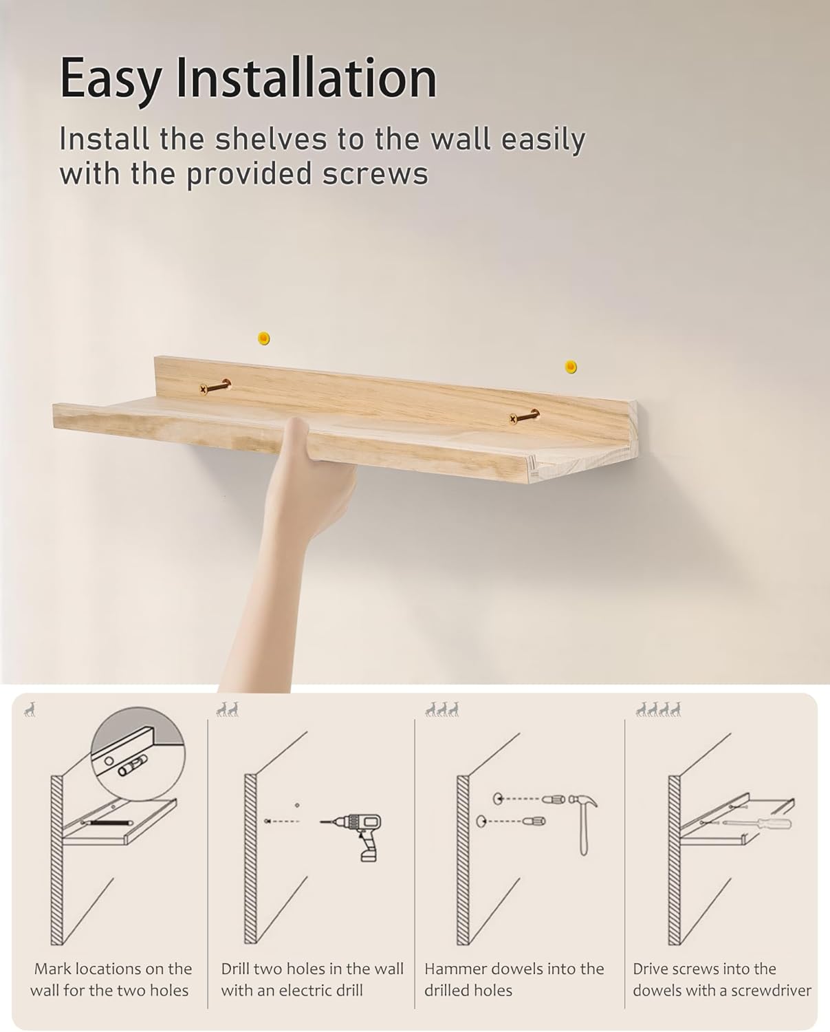 24 Inch Pine Wood Floating Shelves Set of 2 for Home Decor