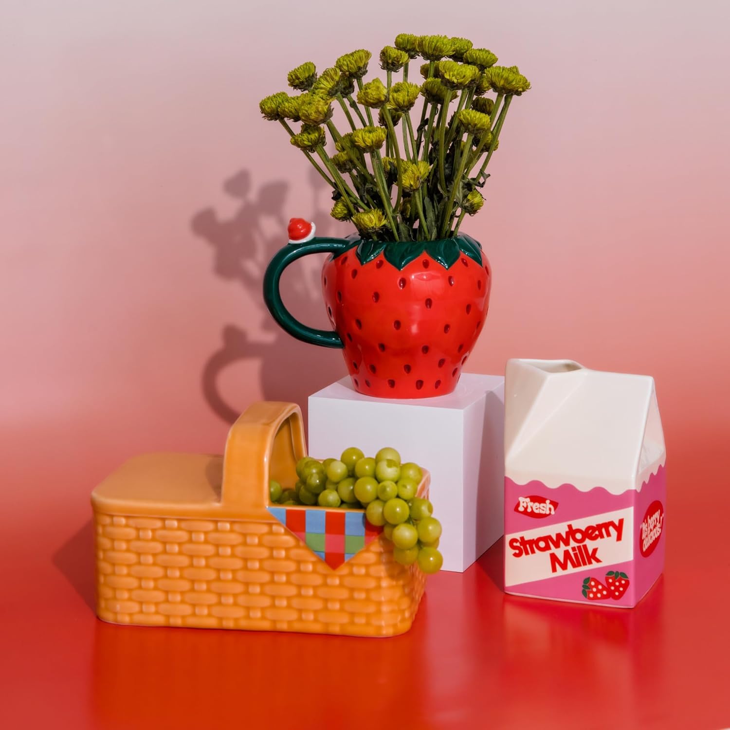 bando Vintage Carton Inspired Mini Ceramic Vase Strawberry Milk