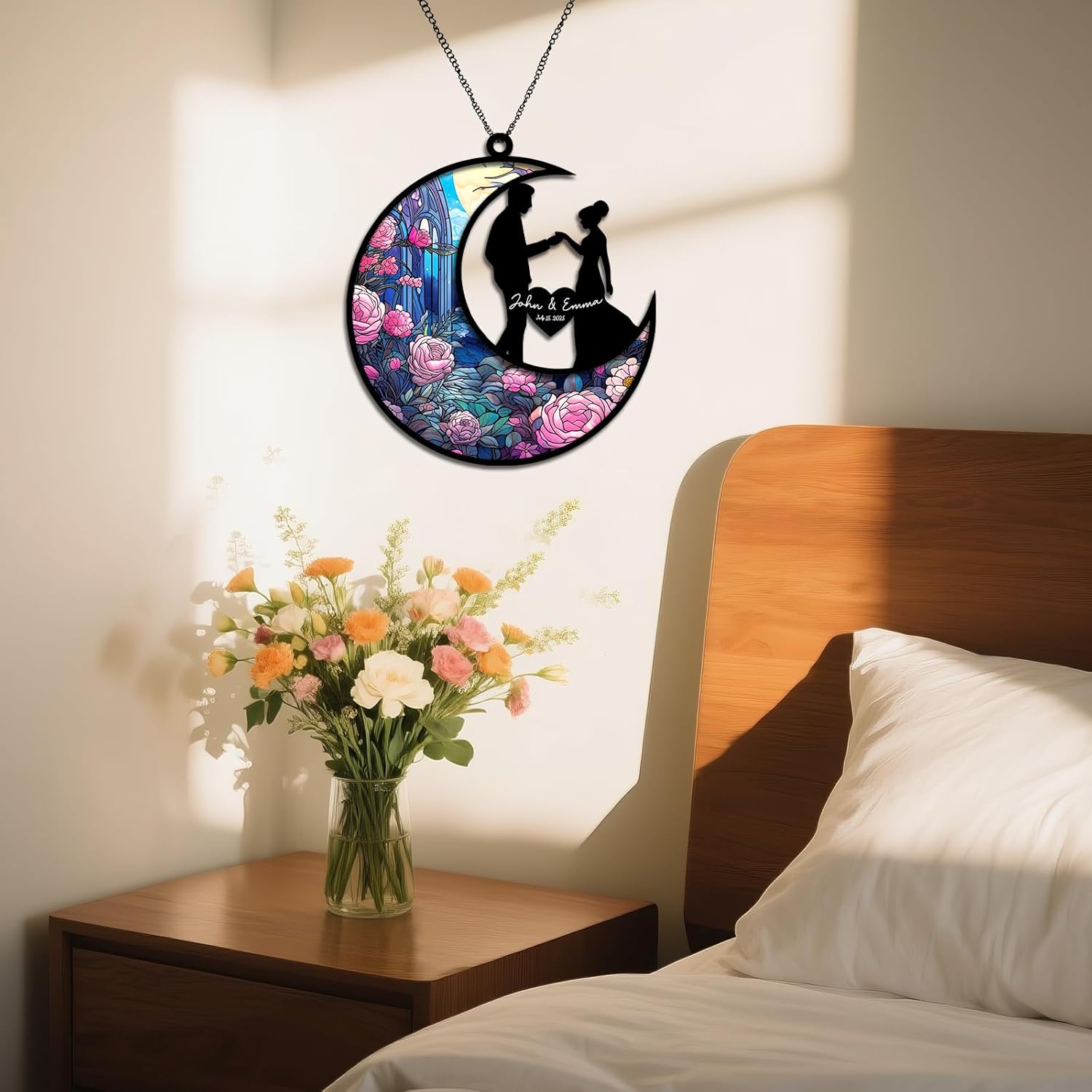 Custom Stained Glass Wedding Suncatcher - Personalized Couple Names Date