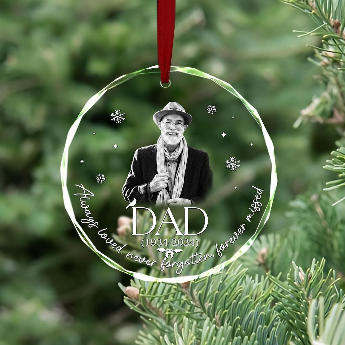 Custom Photo Memorial Christmas Ornament - Mom Loss Dad Memorial Personal Memory Keepsake