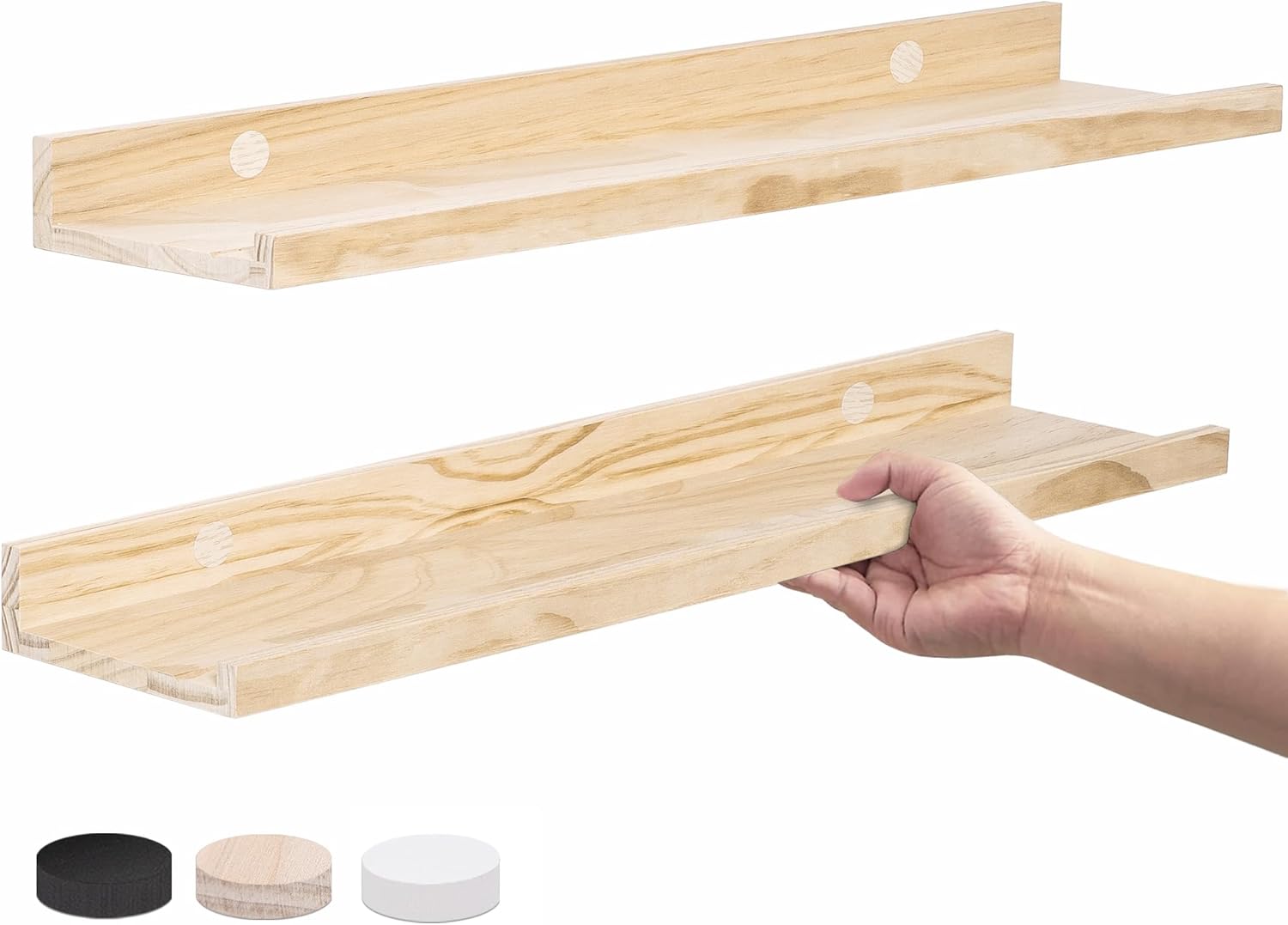 24 Inch Pine Wood Floating Shelves Set of 2 for Home Decor