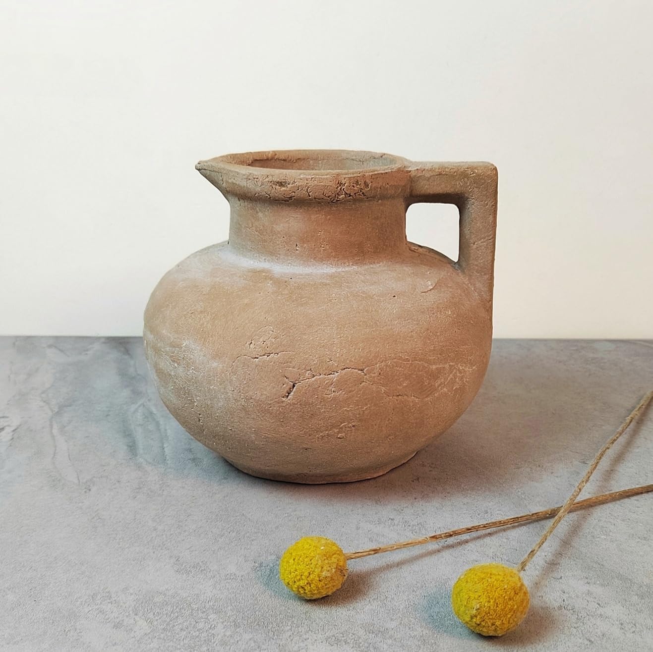 Rustic Weathered Ceramic Vase with Handle