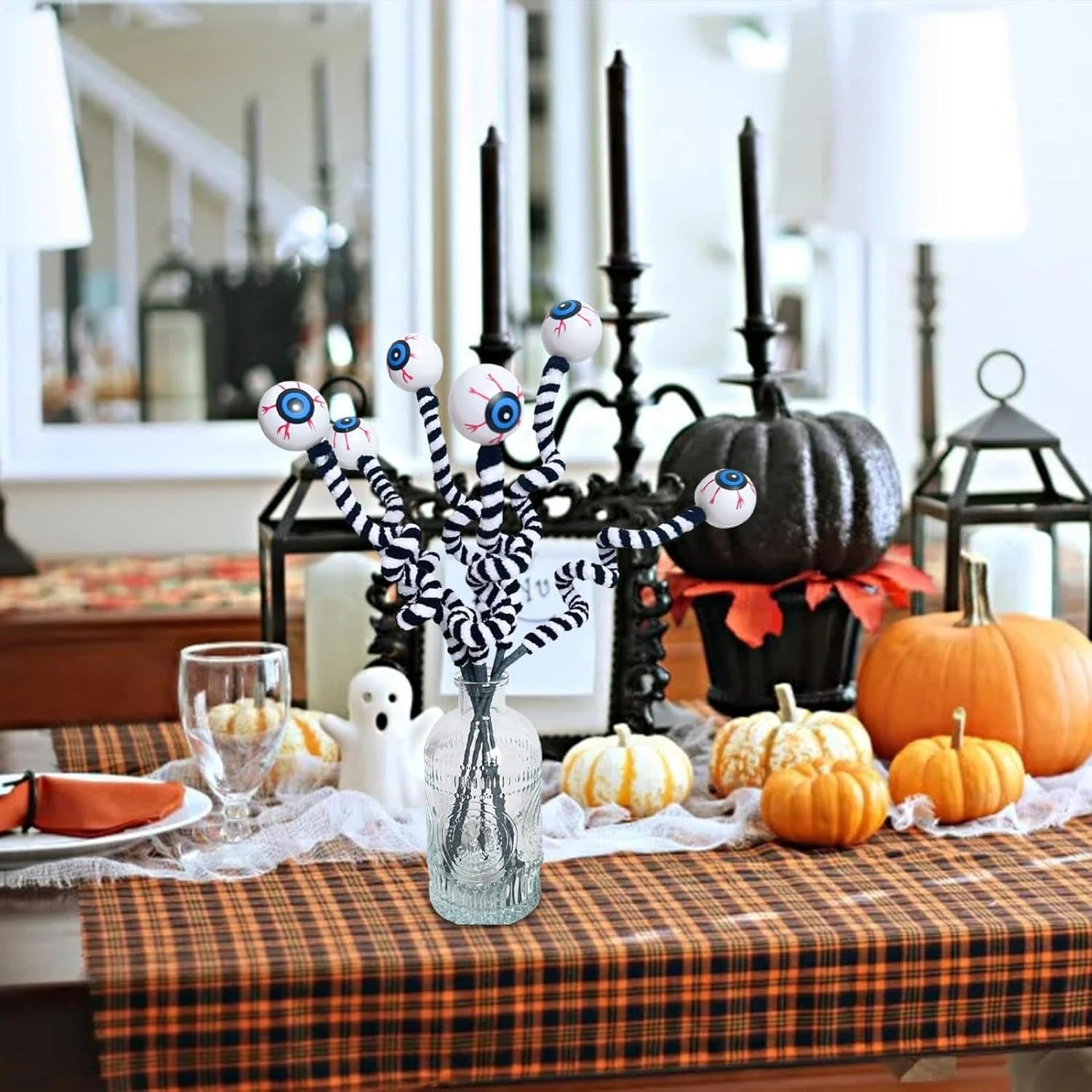 Halloween DIY Hanging Ornaments with Wool Bead Eyes on Twigs 6pcs