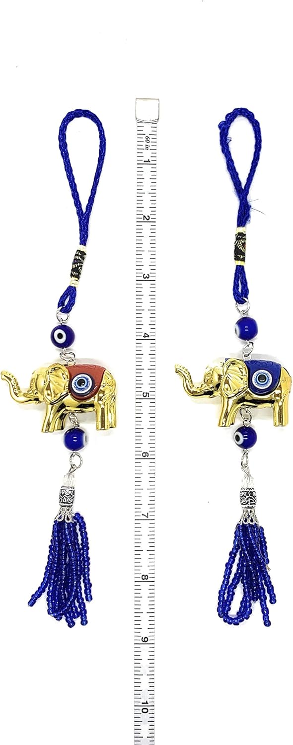 Bravo Team Lucky Blue Evil Eye Hanging Ornament with Elephant Charm and Tassel - Home Car Decor
