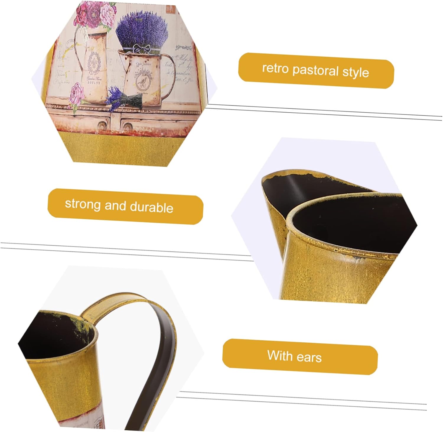 STOBAZA Vintage Wrought Iron Flower Bucket Decor Vase