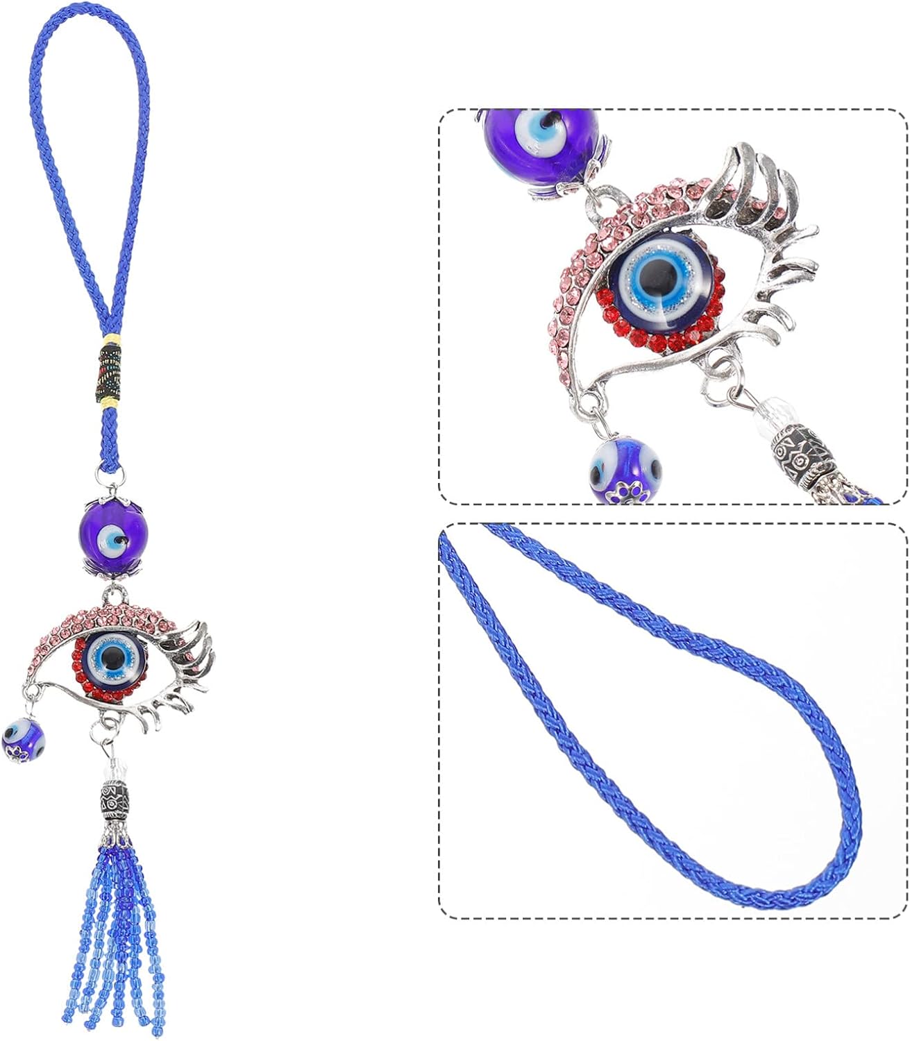 HOMSFOU Evil Eye Car Hanging Ornament Turkish Blue Pendant Decor for Rear View Mirror Window Door Balcony Red