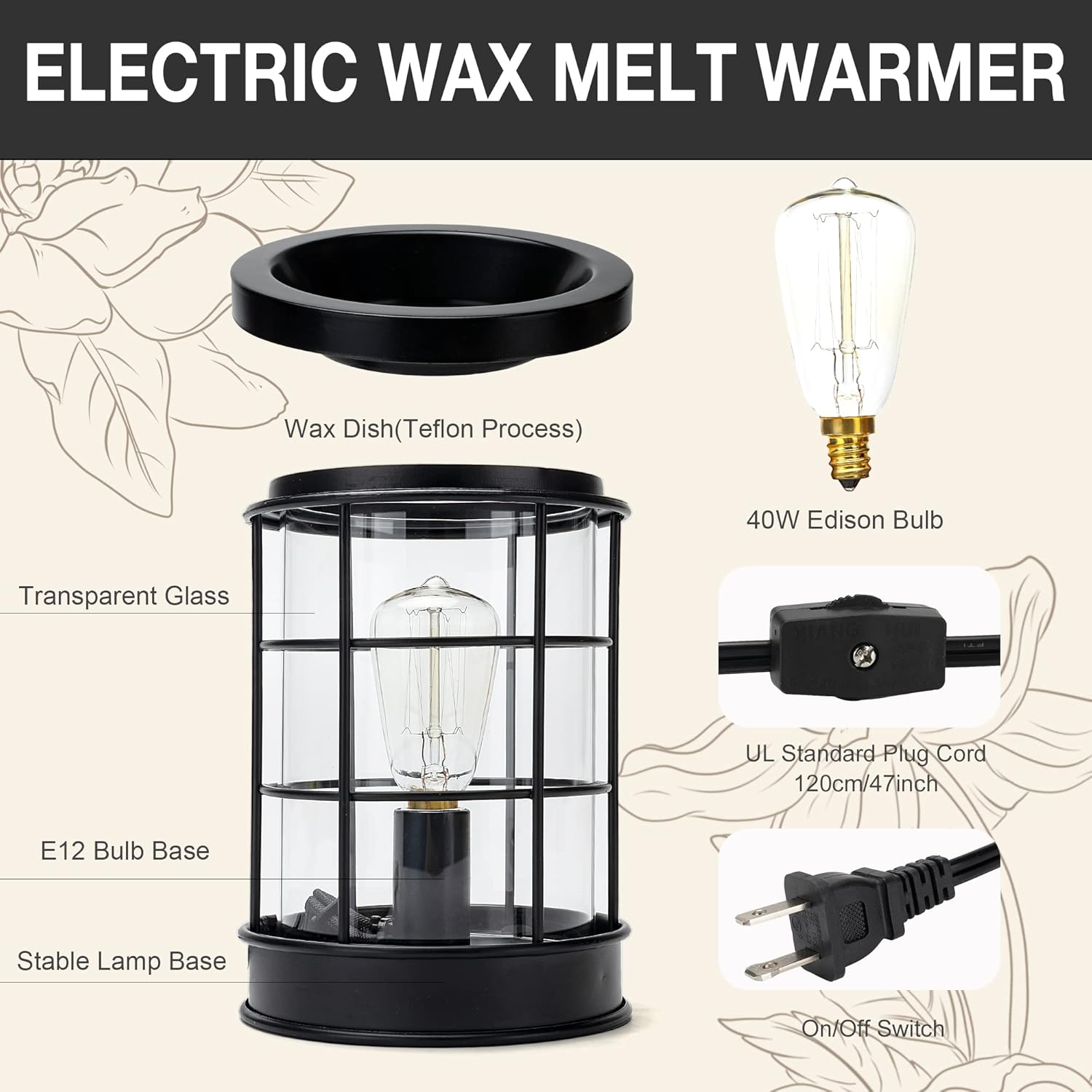 Electric Wax Melt Warmer with Vintage Light Bulbs