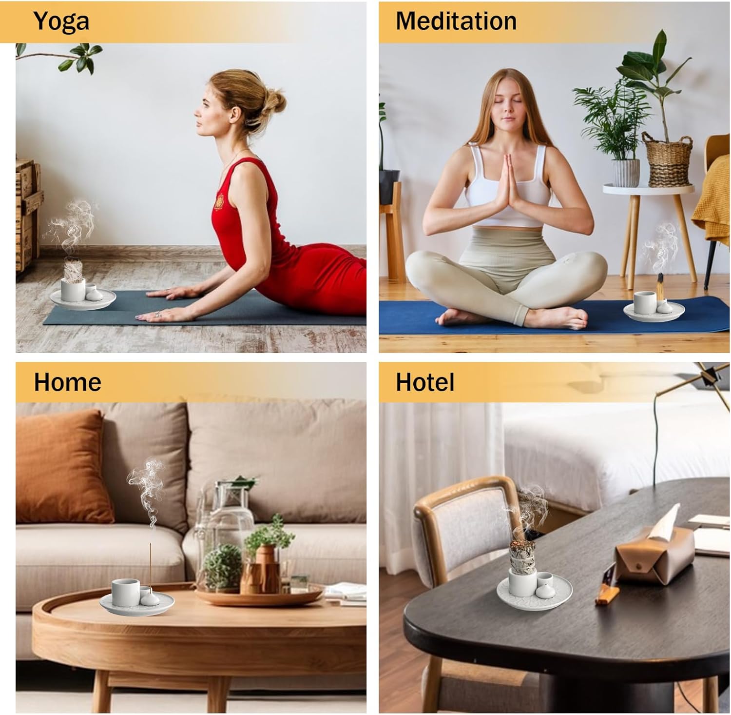 4 in 1 Palo Santo Incense Holder - Ceramic Ash Catcher Tray for Meditation Room - White