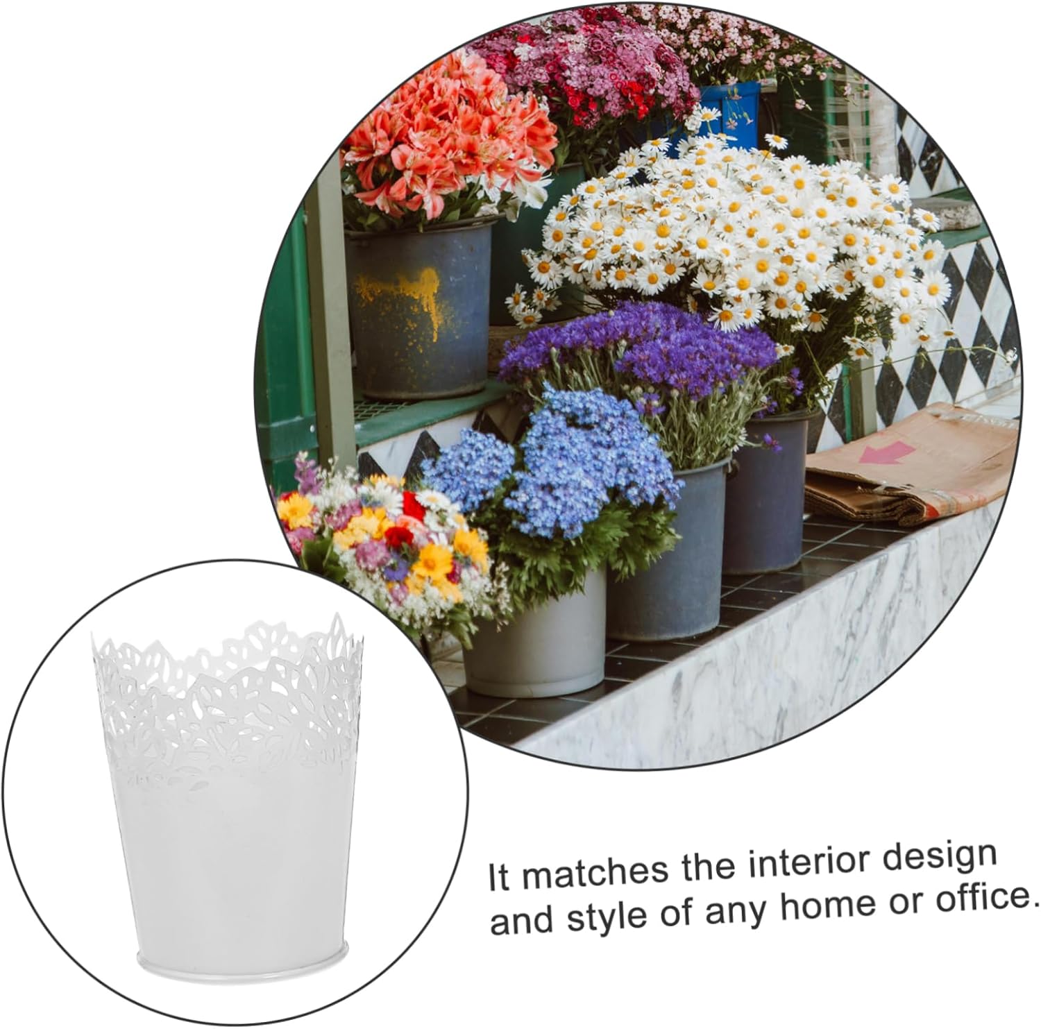 ABOOFAN White Hollow Iron Storage Buckets Set