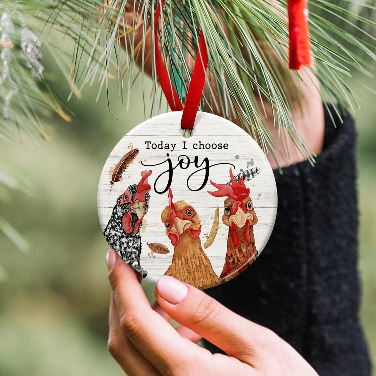 Charming Christmas Chicken Ornament - Rooster Decor with Today I Choose Joy Message