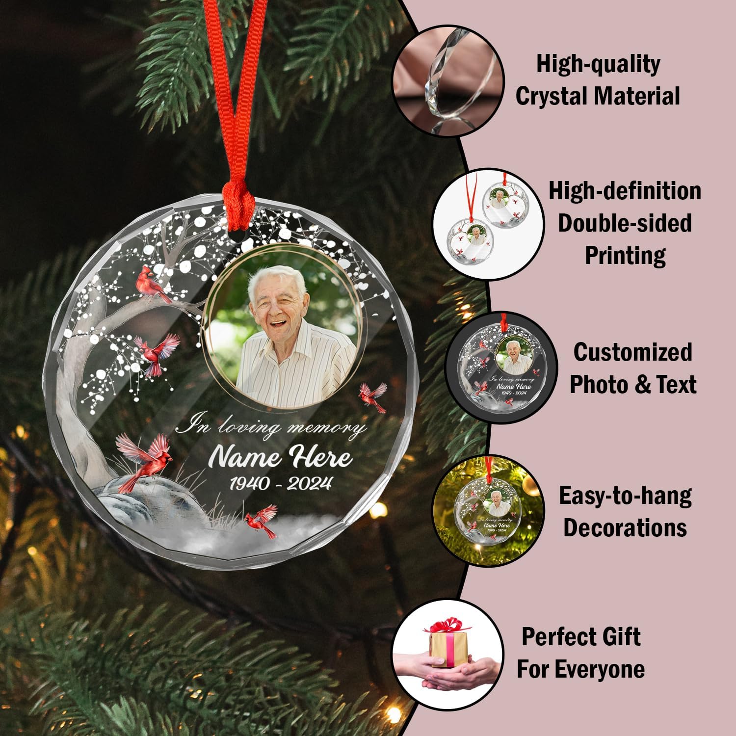 Personalized Crystal Ornament with Photo for Lost Loved One