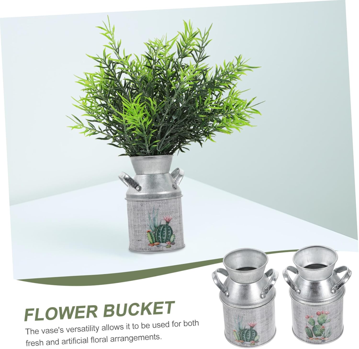 STOBAZA 2pcs Vintage Rustic Iron Flower Vases with Handles