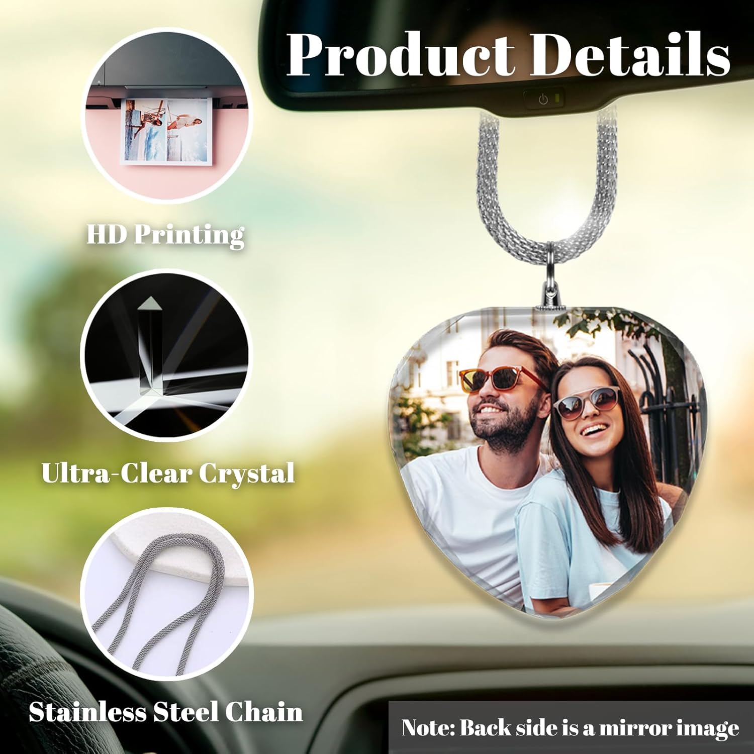 Personalized Crystal Car Rearview Mirror Pendant with Photo