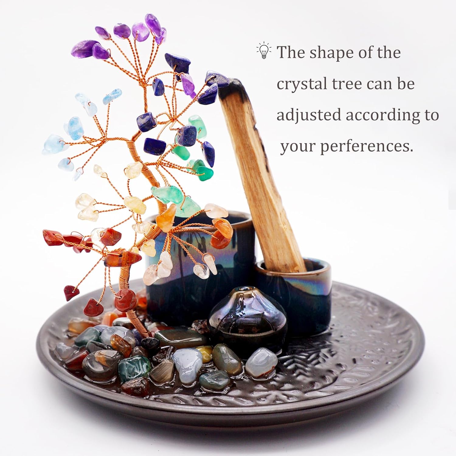 59 Inch Multifunctional Ceramic Incense Burner with 7 Colored Crystal Tree