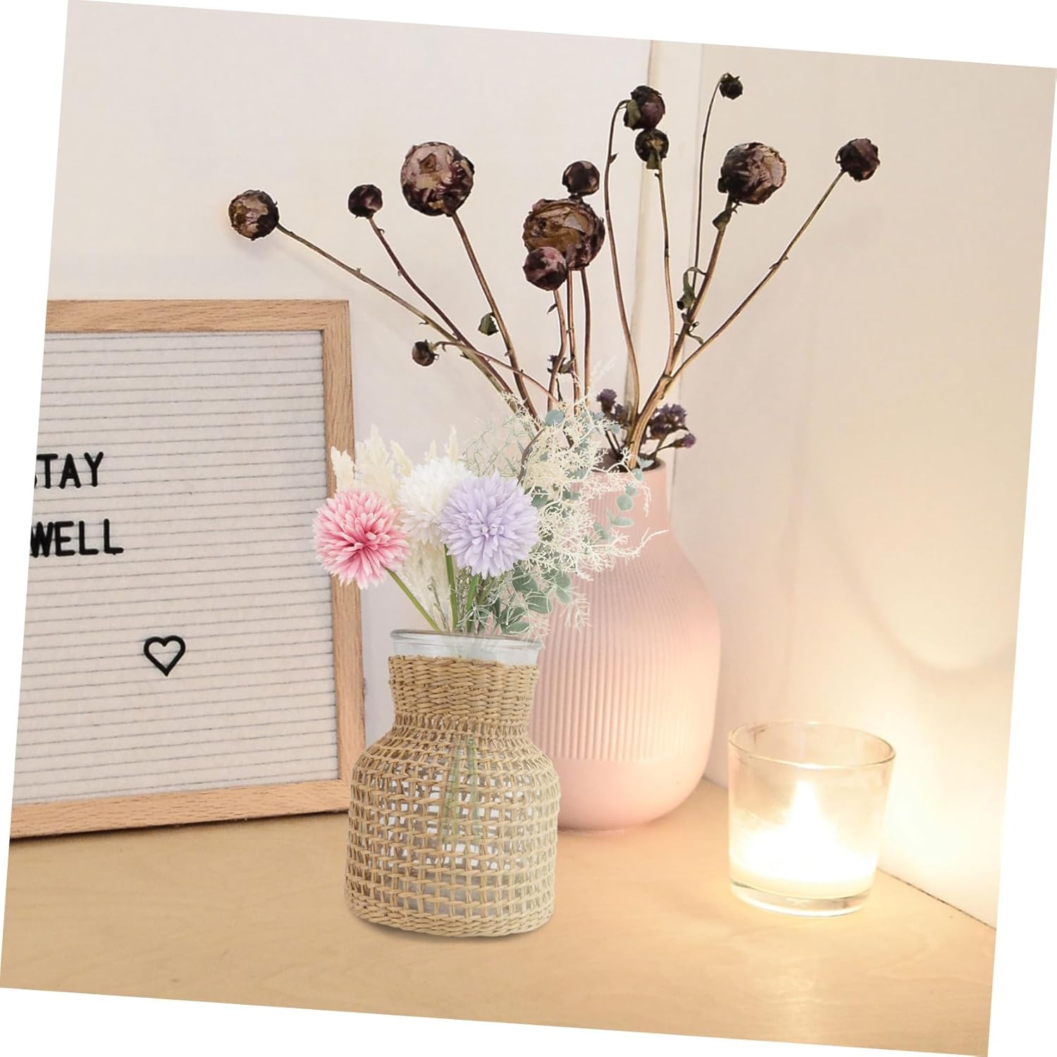 STOBAZA Luxury Grass Woven Flower Vase Natural Home Decor