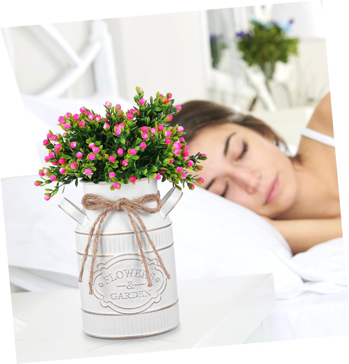 Rustic Galvanized Metal Flower Bucket Vintage Decorative Vase