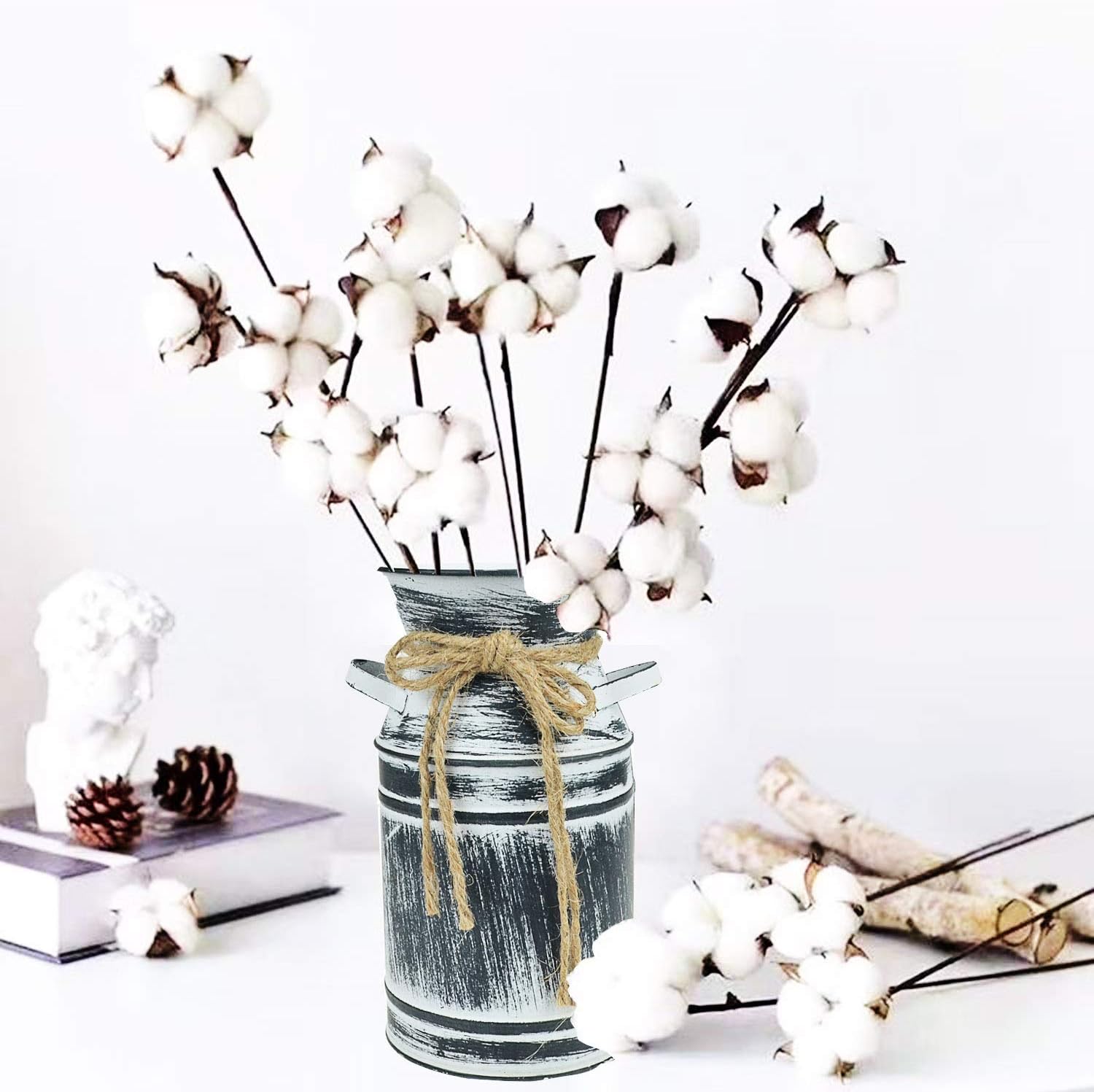 Black Metal Galvanized Flower Vase with Rope for Rustic Decor