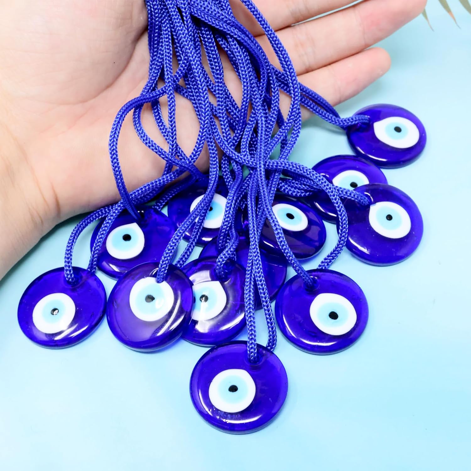 Honbay 12PCS Turkish Blue Evil Eye Glass Pendant Hanging Ornament with Ropes