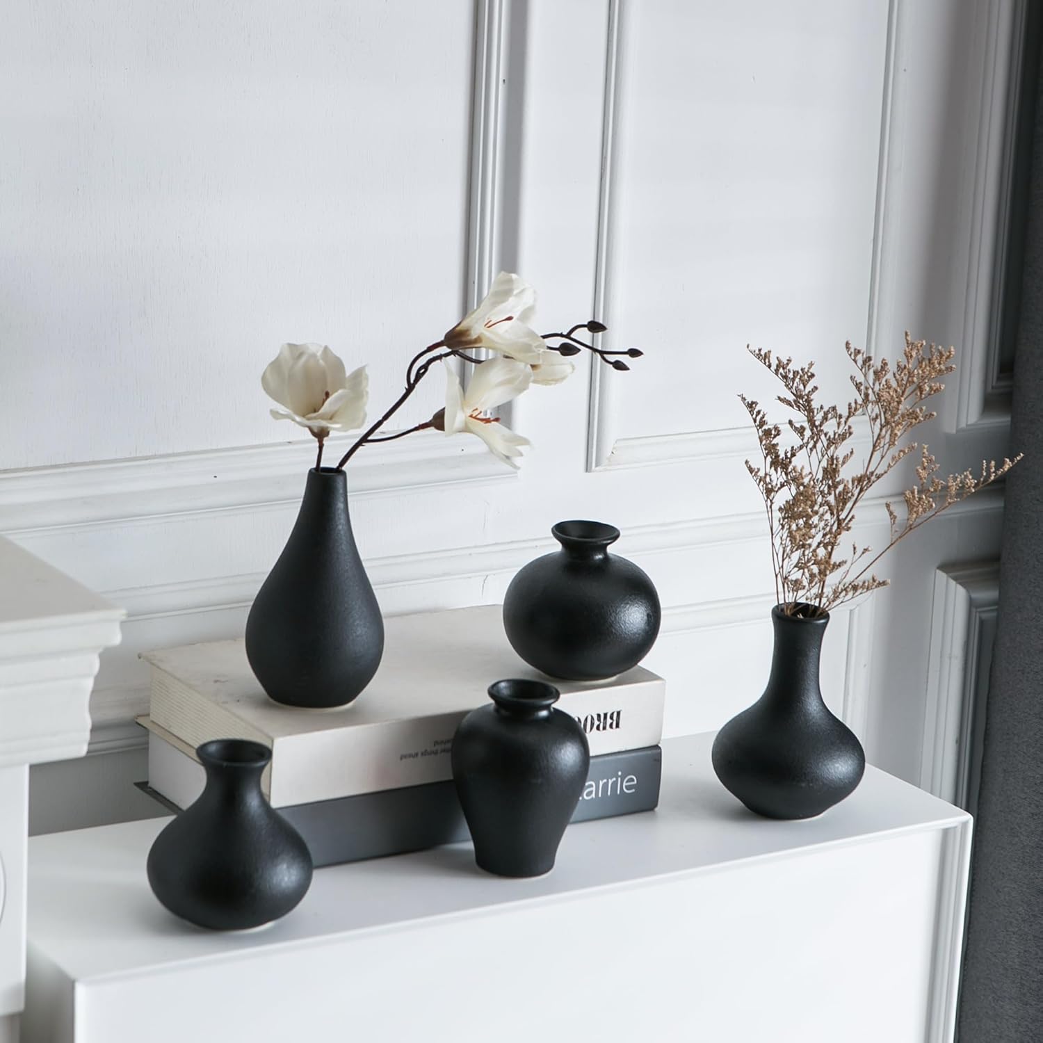 Tanvecle Small Black Ceramic Vase Set of 5