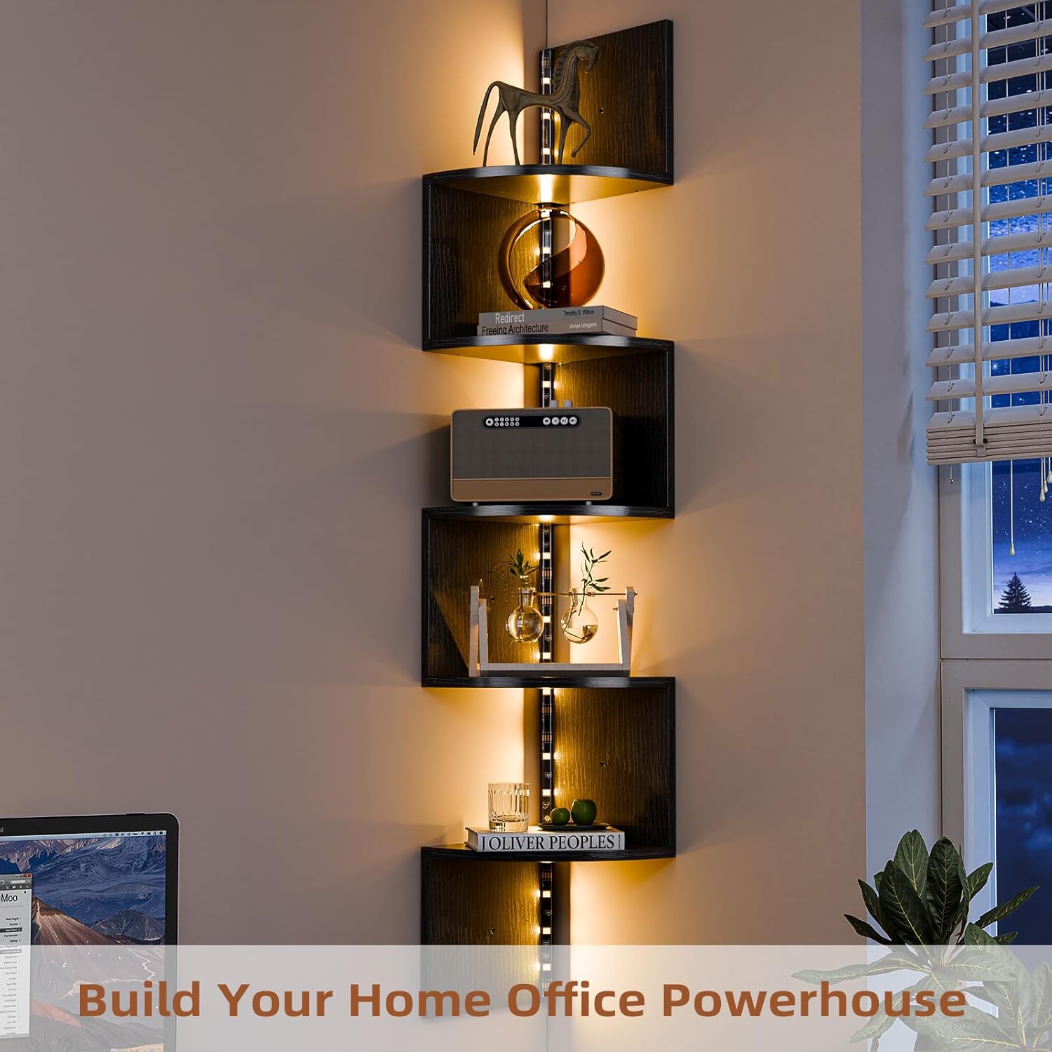 HAAYOT 5-Tier Corner Shelf with LED Lights Black