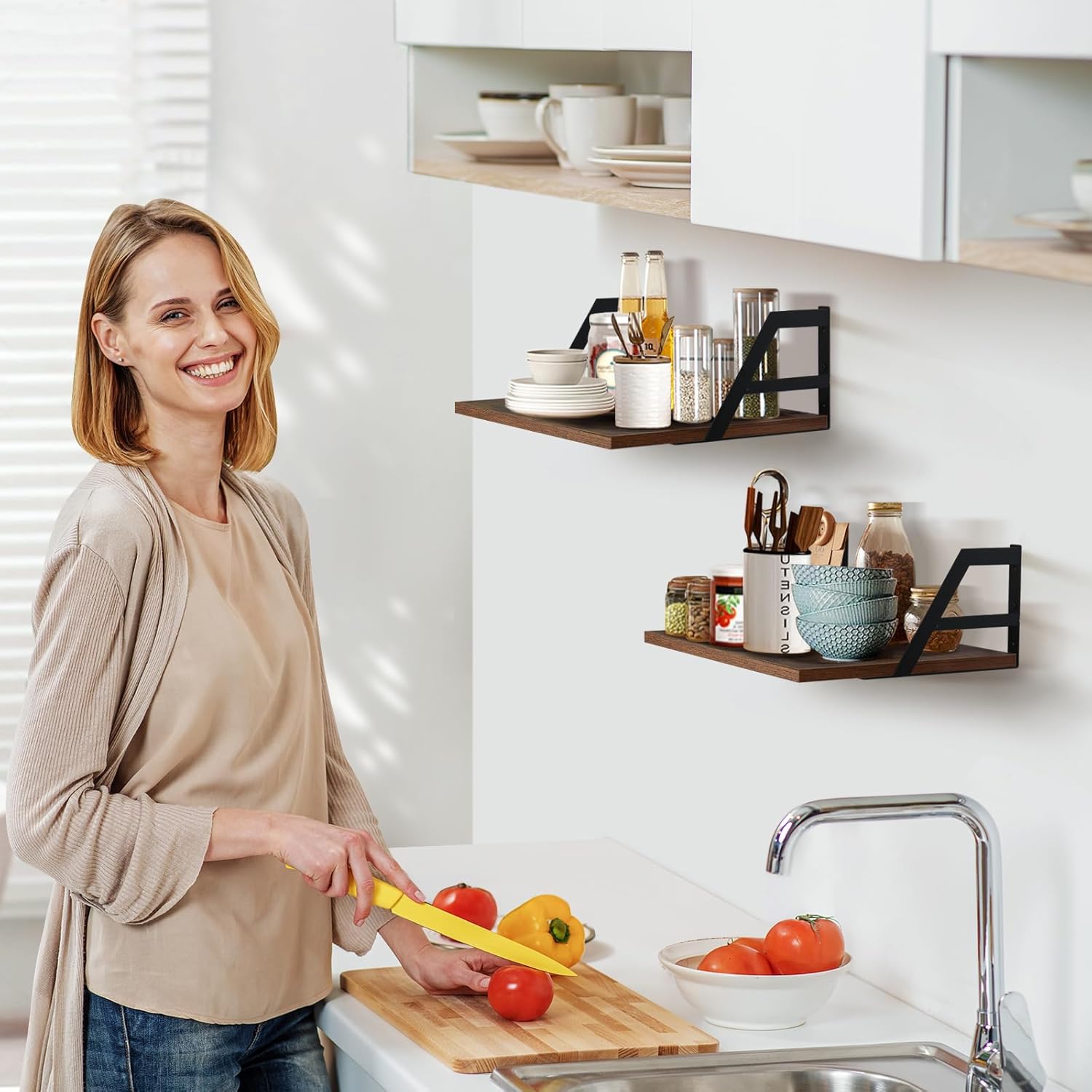 Set of 2 Deep Floating Shelves with Metal Brackets