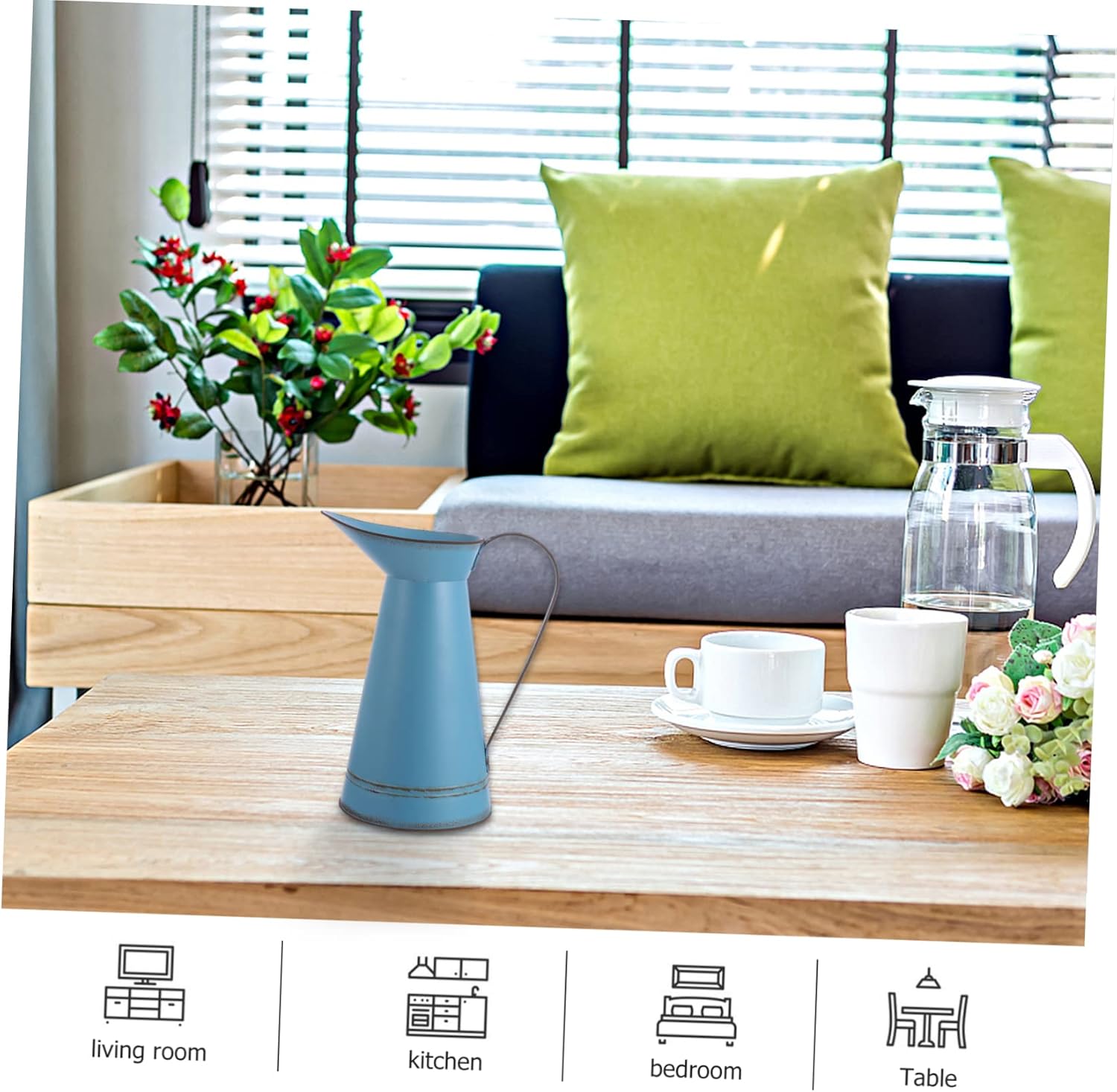 STOBAZA Multifunctional Blue Iron Flower Bucket Decor Vase