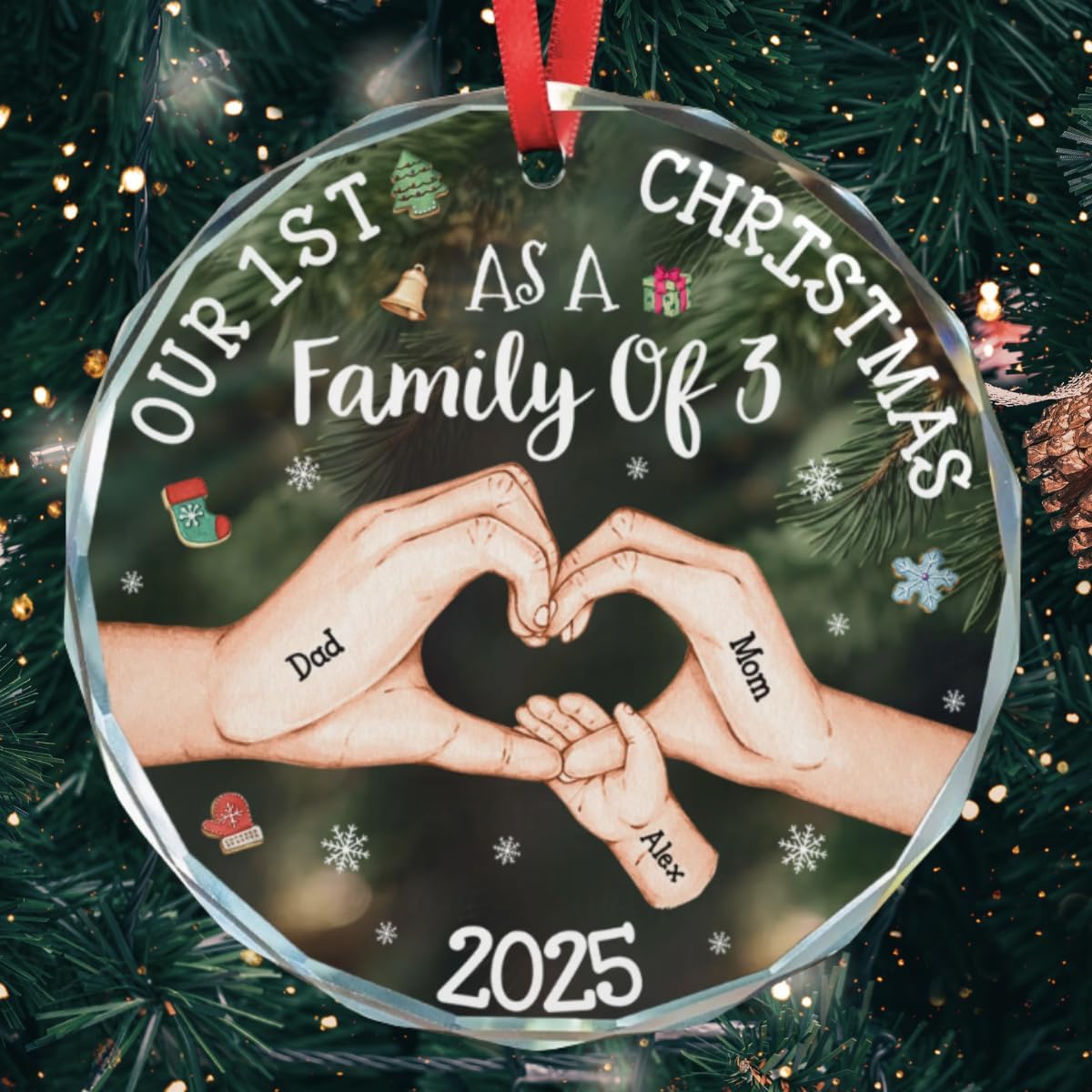 Our 1st Christmas As A Family of 3 Personalized Glass Ornament
