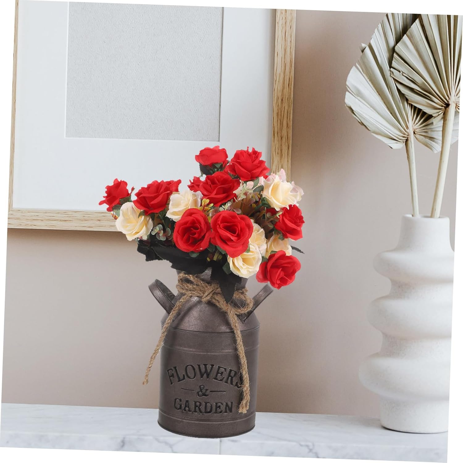 STOBAZA Vintage Flower Vase Rustic Bucket Planter Decorative Jug for Home Office