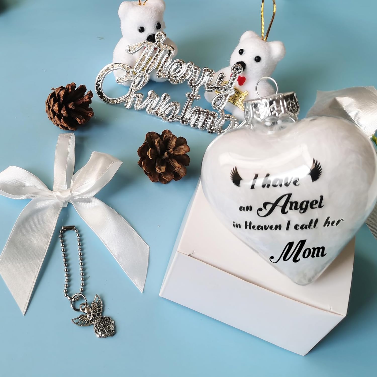 Clear Christmas Memorial Ornament with Angel and Bow