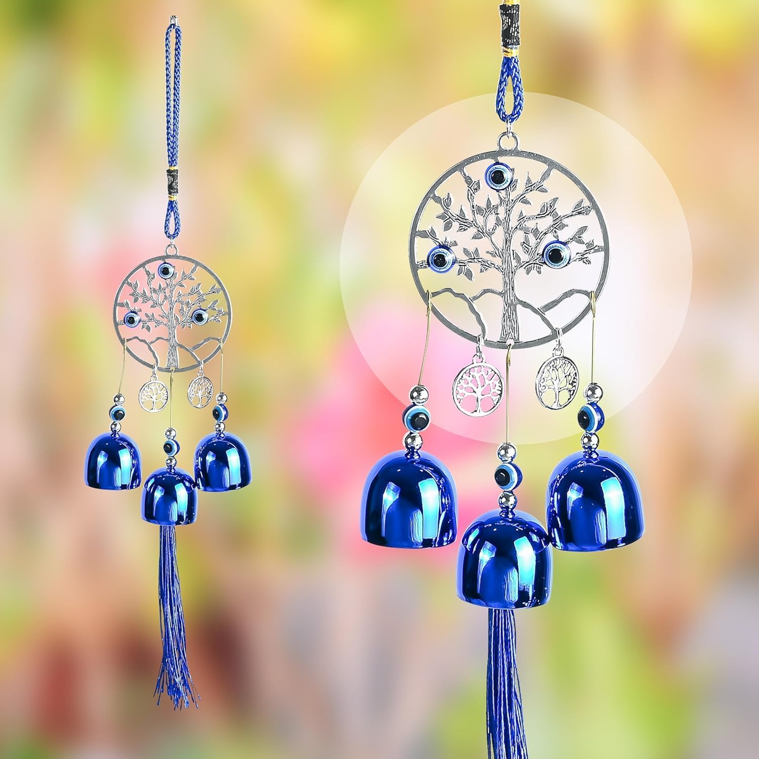 BEZAVO Blue Evil Eye Wall Hanging Decor with 5 Bells