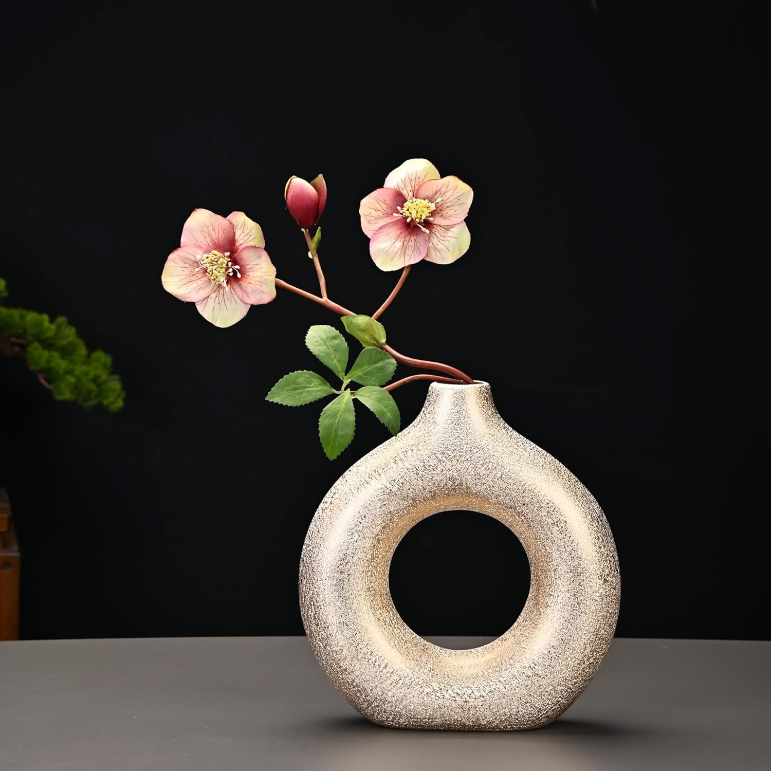 Set of 2 Donut Shape Gold Ceramic Vases