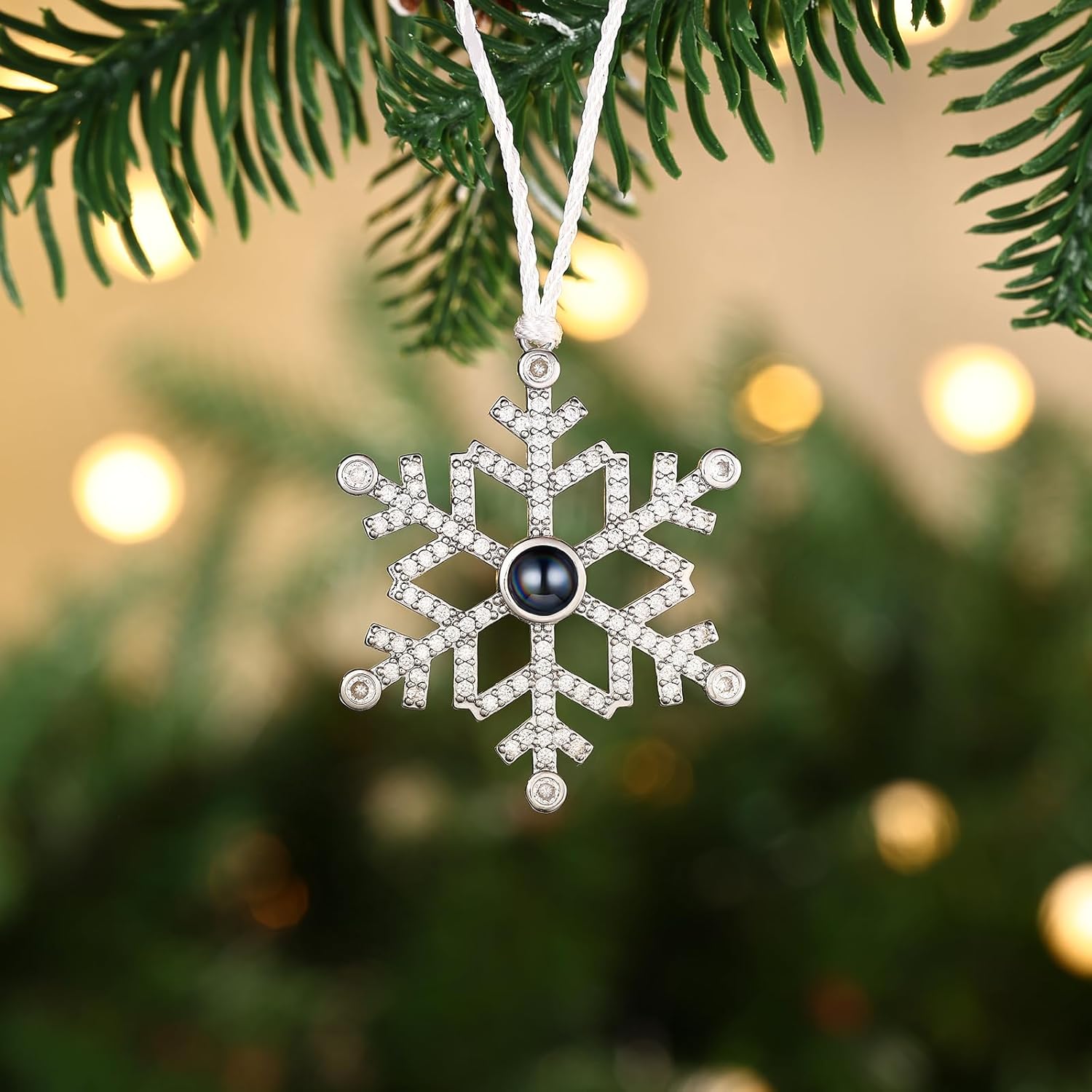 Personalized Christmas Photo Ornament with Custom Snowflake Design