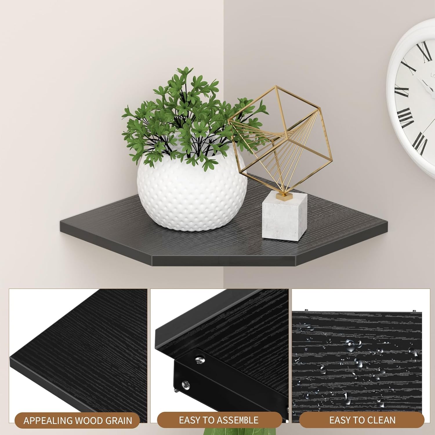 JJL Corner Shelves 4 Tier 133 Inch Deep Wooden Wall Mounted Storage