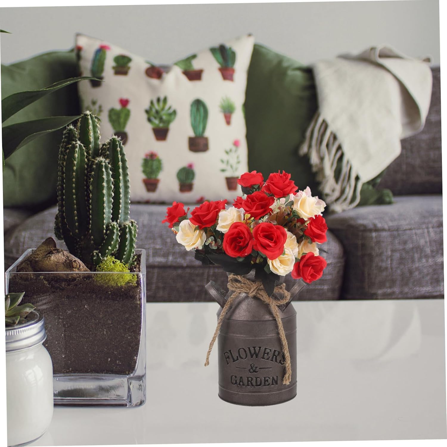 STOBAZA Vintage Flower Vase Rustic Bucket Planter Decorative Jug for Home Office