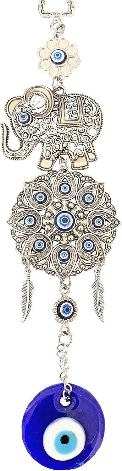 Betterdecor Turkish Blue Evil Eye with Lucky Elephant Wall Hanging Decor Amulet