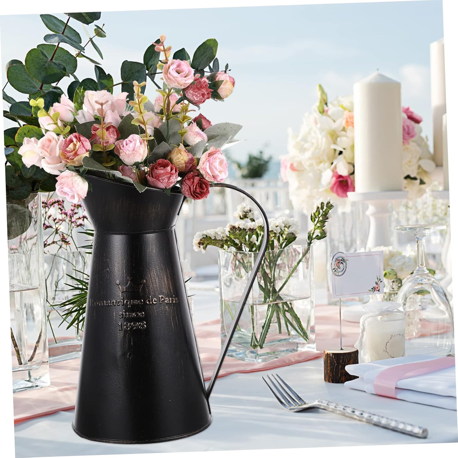 Rustic Farmhouse Iron Vase - Black Decorative Centerpiece