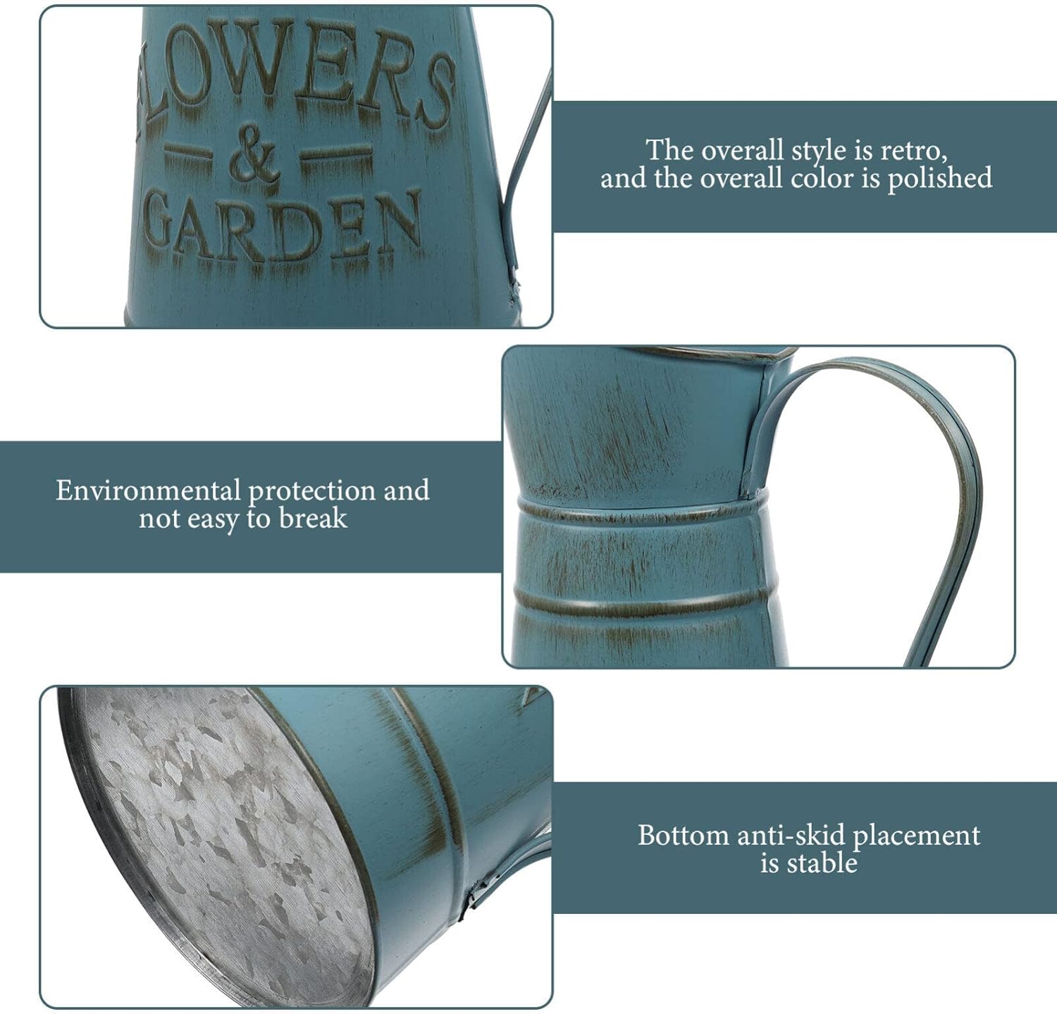 Vintage Blue Iron Pitcher Vase for Farmhouse Decor