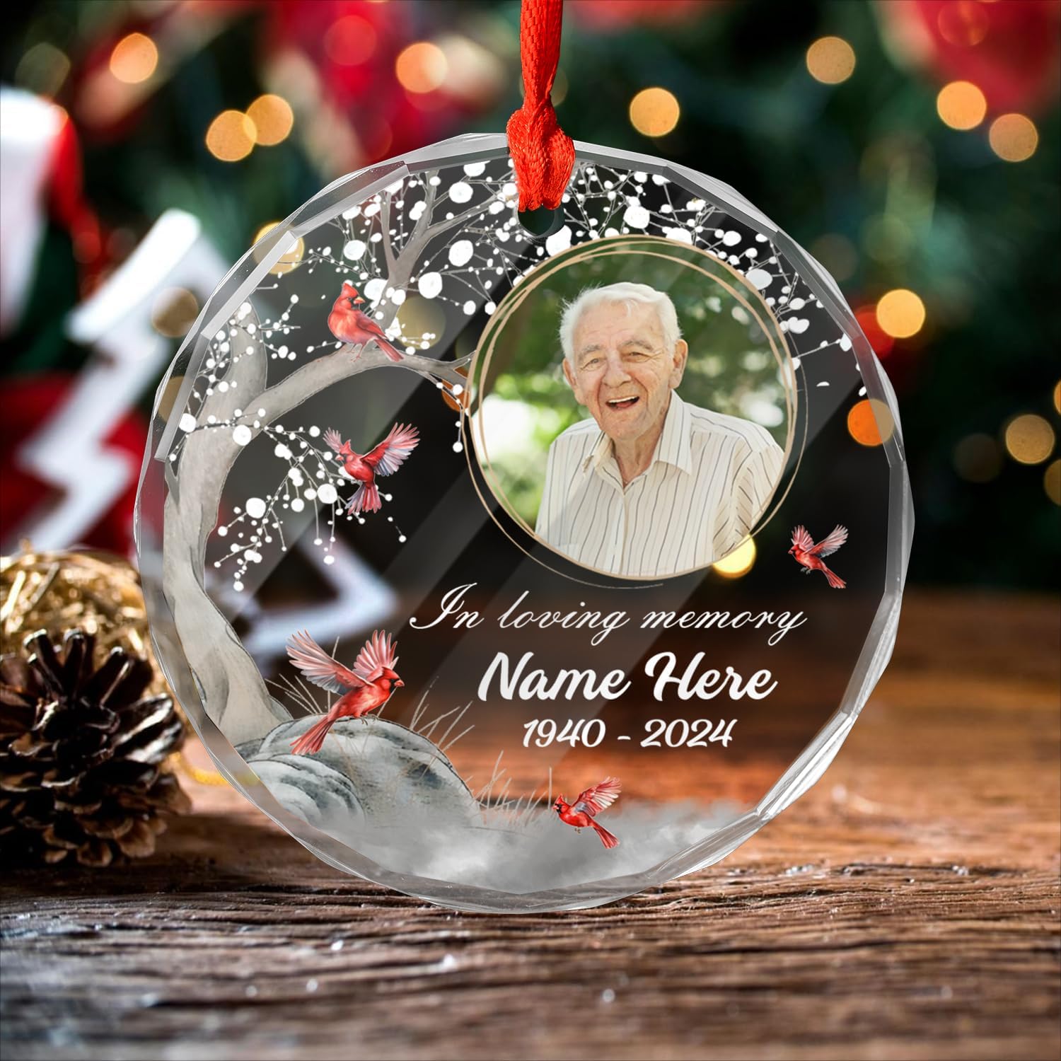 Personalized Crystal Ornament with Photo for Lost Loved One