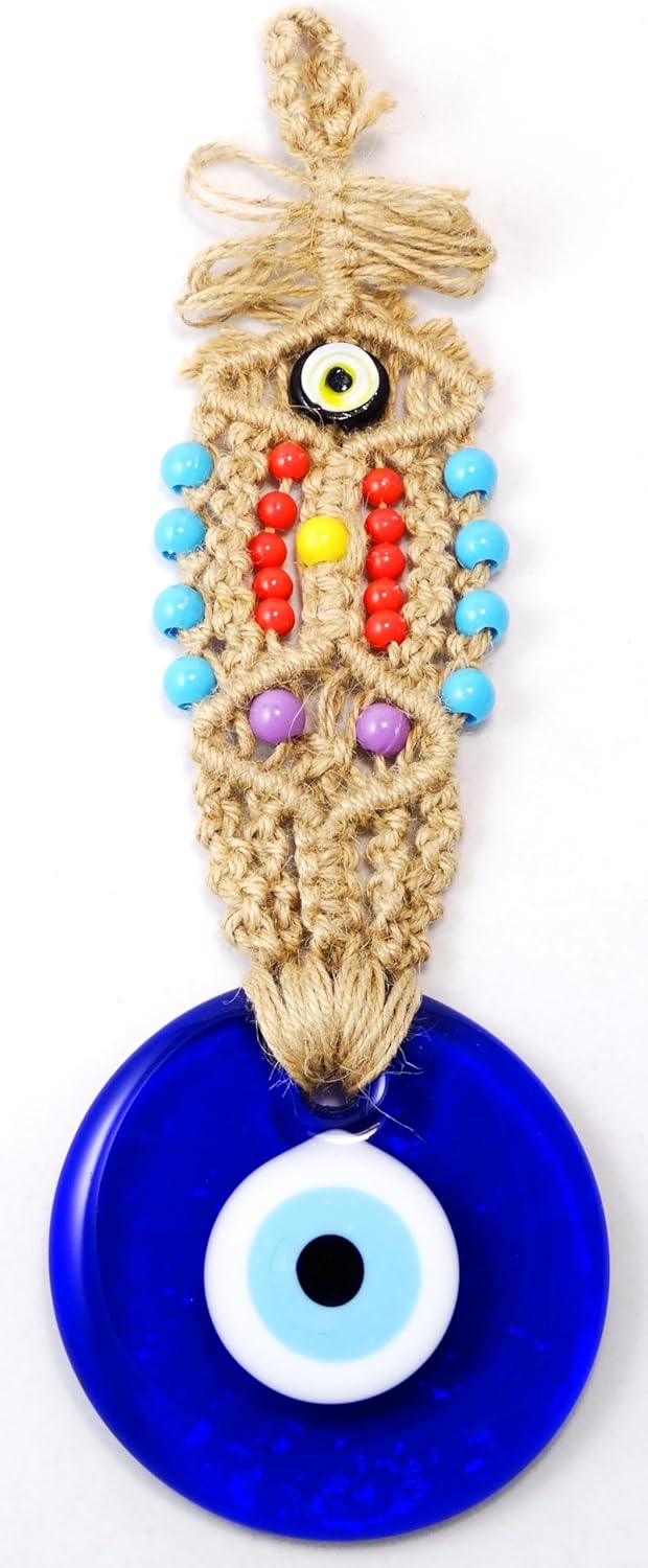 Balgin Evil Eye Wall Decor 11 Inch Tall Blue Glass Hanging Ornament