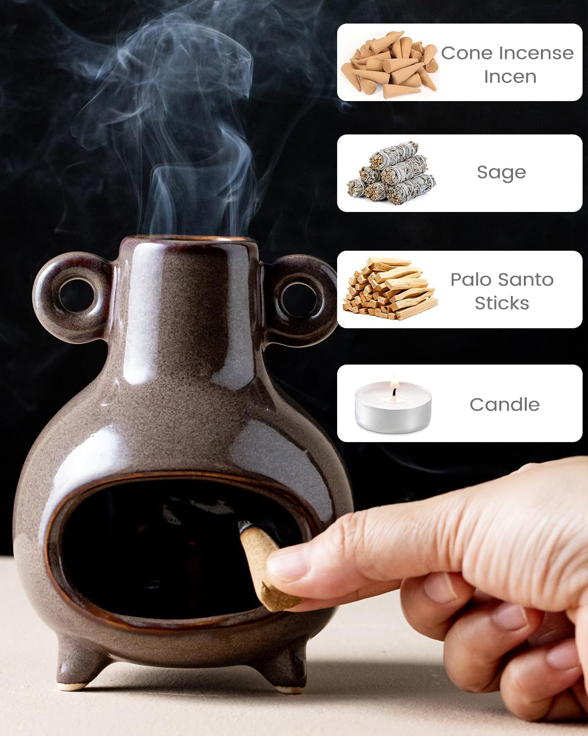 KOKUNKA Ceramic Palo Santo Holder Brown
