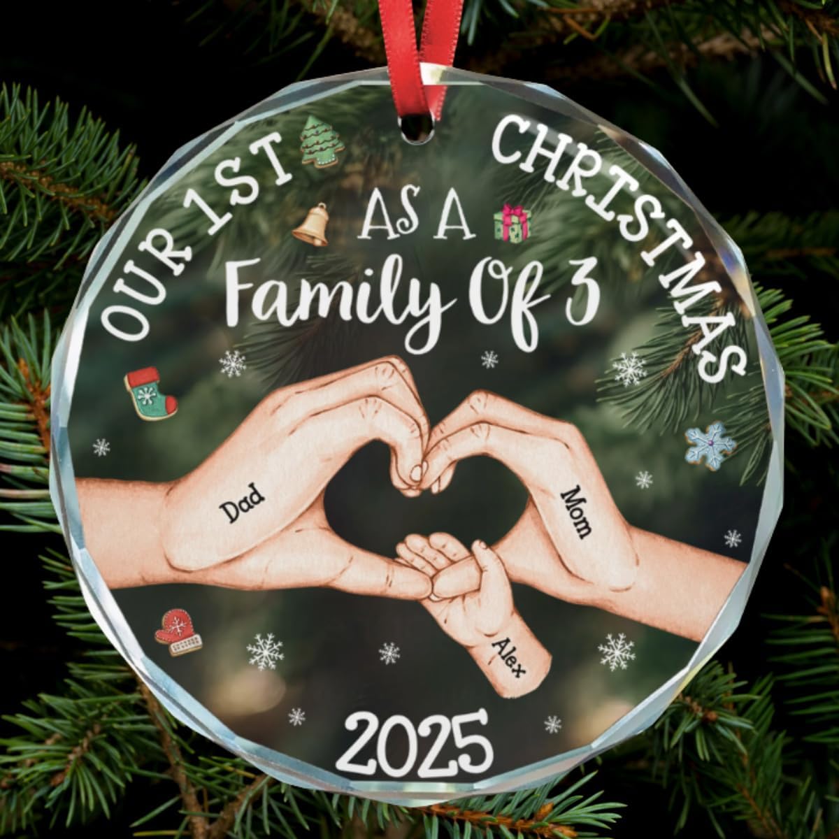 Our 1st Christmas As A Family of 3 Personalized Glass Ornament