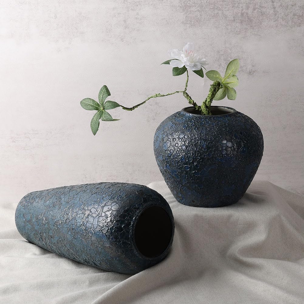 13 Inch Tall Blue Ceramic Vase for Home Decor