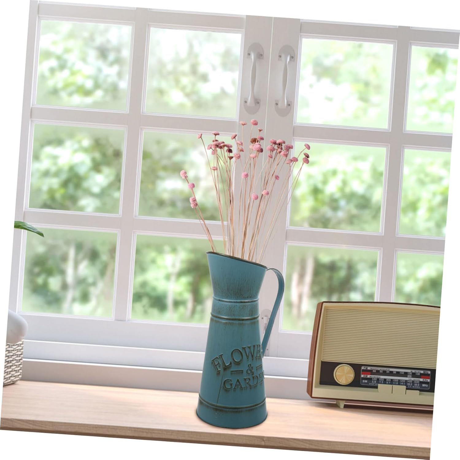 Boho Blue Retro Iron Pot Flower Vase for Home Decor