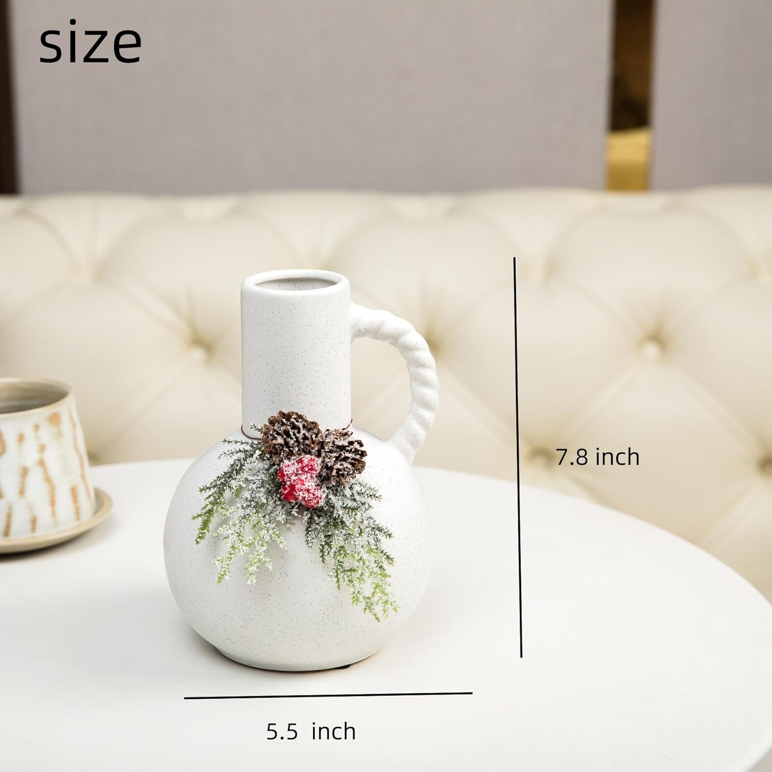 White Ceramic Vase with Handle for Modern Home Decor