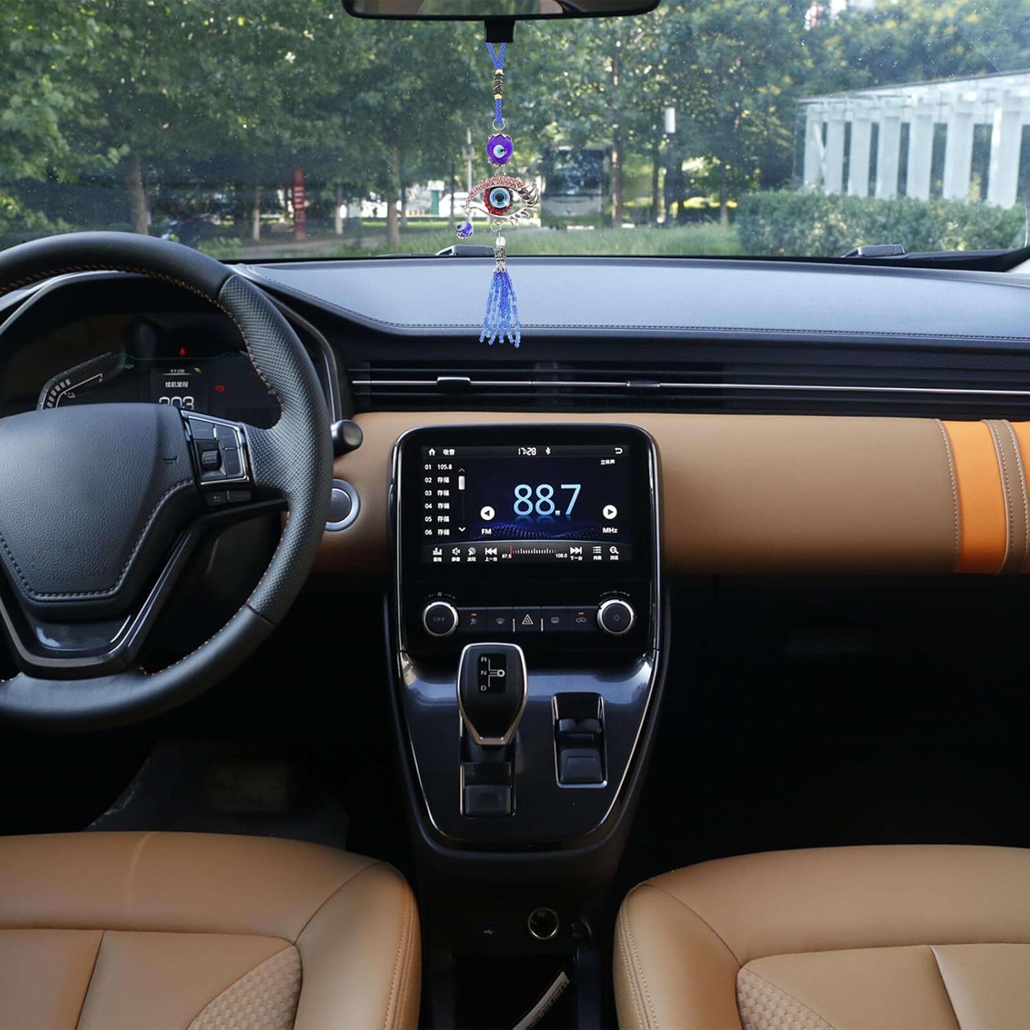 HOMSFOU Evil Eye Car Hanging Ornament Turkish Blue Pendant Decor for Rear View Mirror Window Door Balcony Red