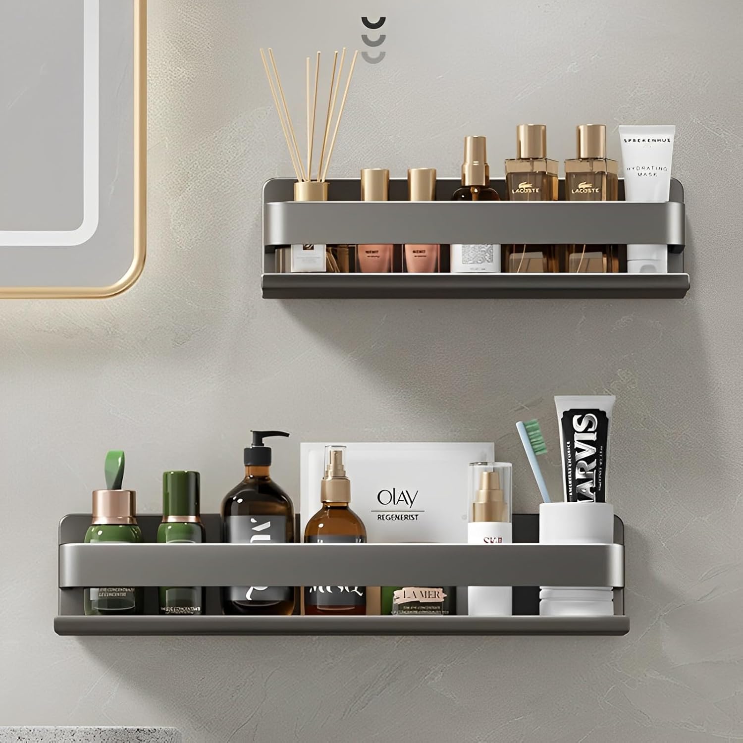 Stainless Steel Detachable Wall Mounted Floating Shelf Set of 1 Gray