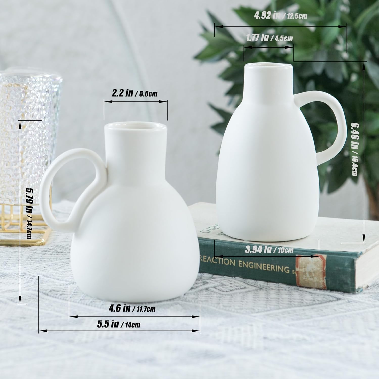 Tanvecle White Ceramic Vase Set 2 Small Vases with Handles